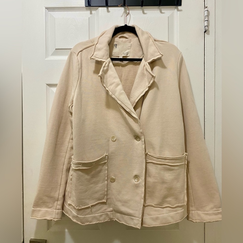 Anthropologie Cream Double-Breasted Cardigan Blazer